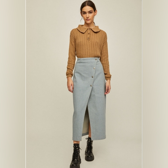 Rita Row Rose Buttoned Denim Skirt - Ice Blue - M - Picture 3 of 5